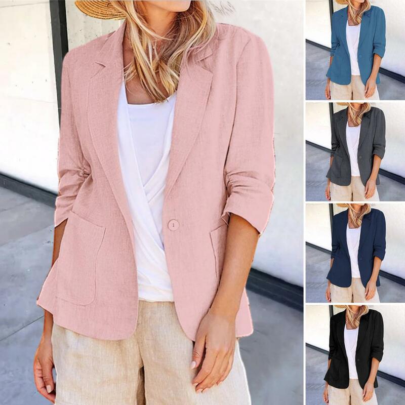Women Jacket Casual Loose Fit Coat Stylish Women's Loose Single Button Lapel Cardigan with Pockets for Business Commuting Office