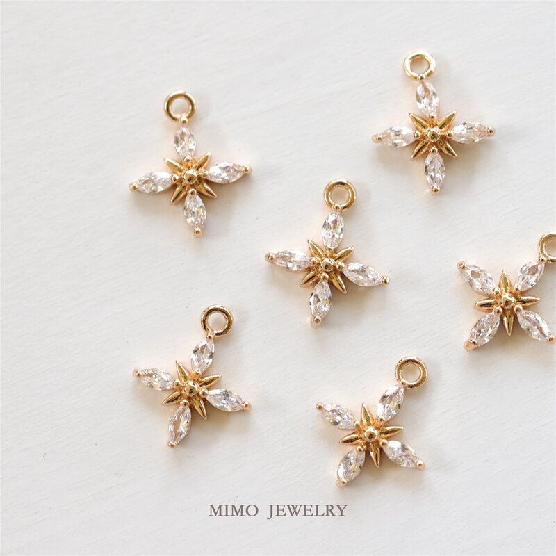 Color copper plated gold cross exquisite zircon floret pendant Korean handmade accessories