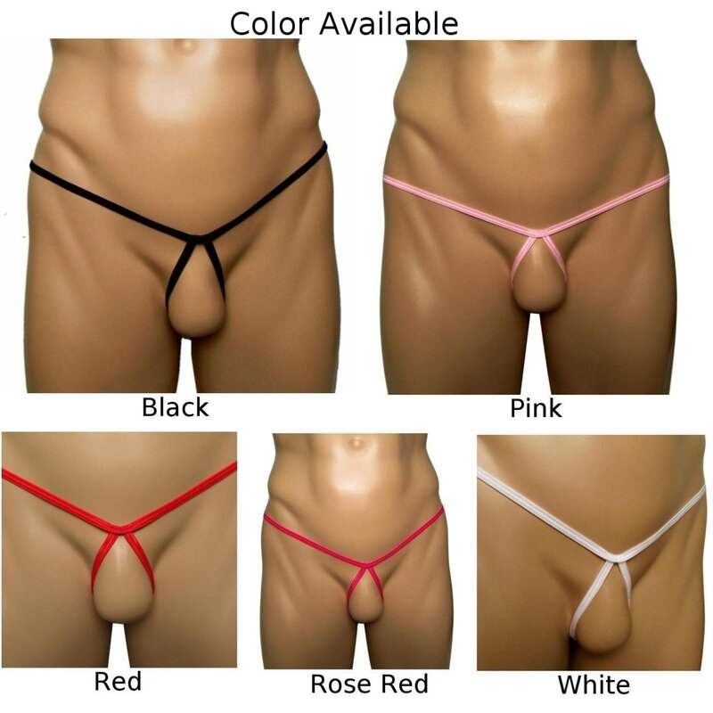 Men's Sexy Comfortable Breathable Solid Color Portable G-String Thong Briefs Sensual T-Back Pouch Hole Lingerie Male Underwear