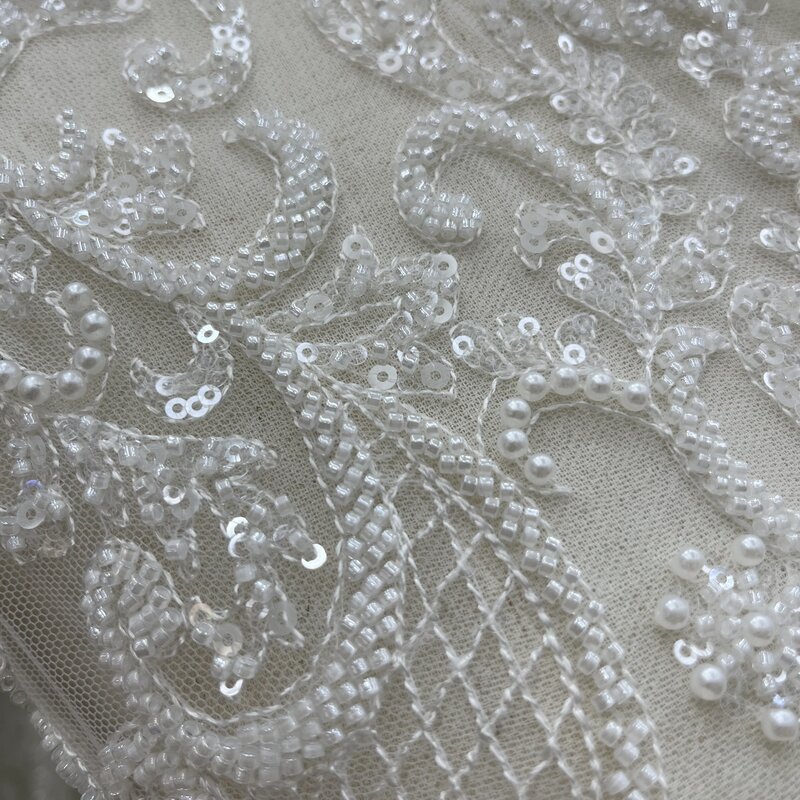 Luxury Sequins Beads Embroidery Lace Fabric Suitable For Private Customized Wedding Dress Lace Fabric Dress Design