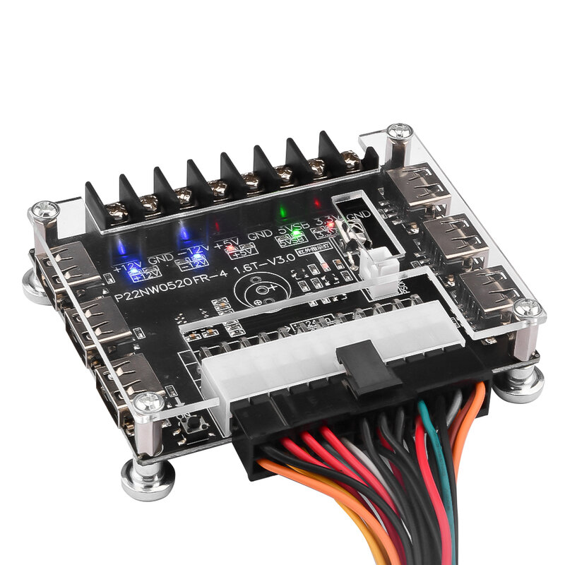 24 Pins ATX Power Supply Breakout Board and Acrylic Case Kit Module Adapter Power Connector Support 3.3V/5V/12V 1.8V-10.8V(ADJ)