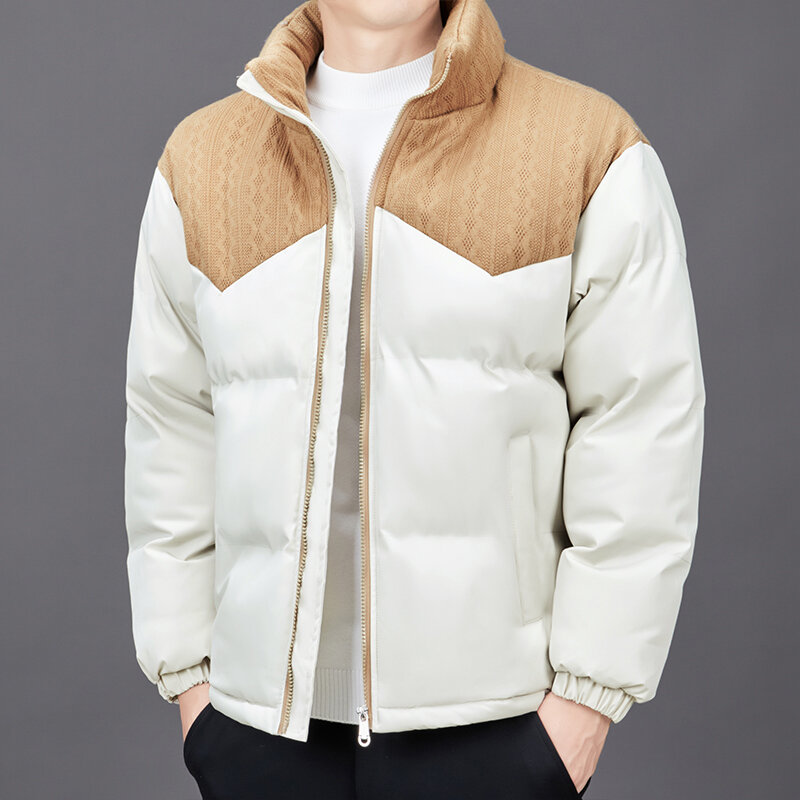 Jaqueta casual acolchoada de algodão masculina, casacos monocromáticos, Parkas espessadas, tops de zíper jovem, roupas quentes, outono, inverno