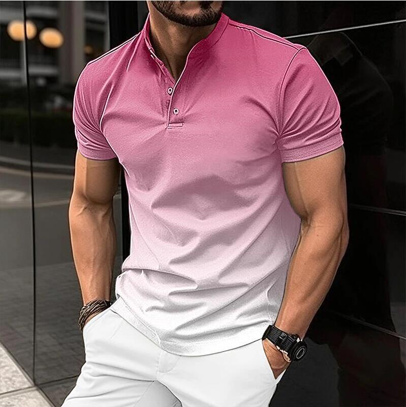 Herren Polos hirt Farbverlauf Mode Kurzarm T-Shirt Herren atmungsaktive lässige Street Herren bekleidung