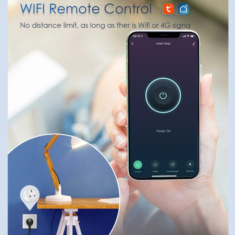 Tuya WiFi Smart Socket, Plug UK, Tomada Sem Fio, Monitor de Energia, Controle de Voz, Trabalhar com Alexa, Google Home, 20A, 16A
