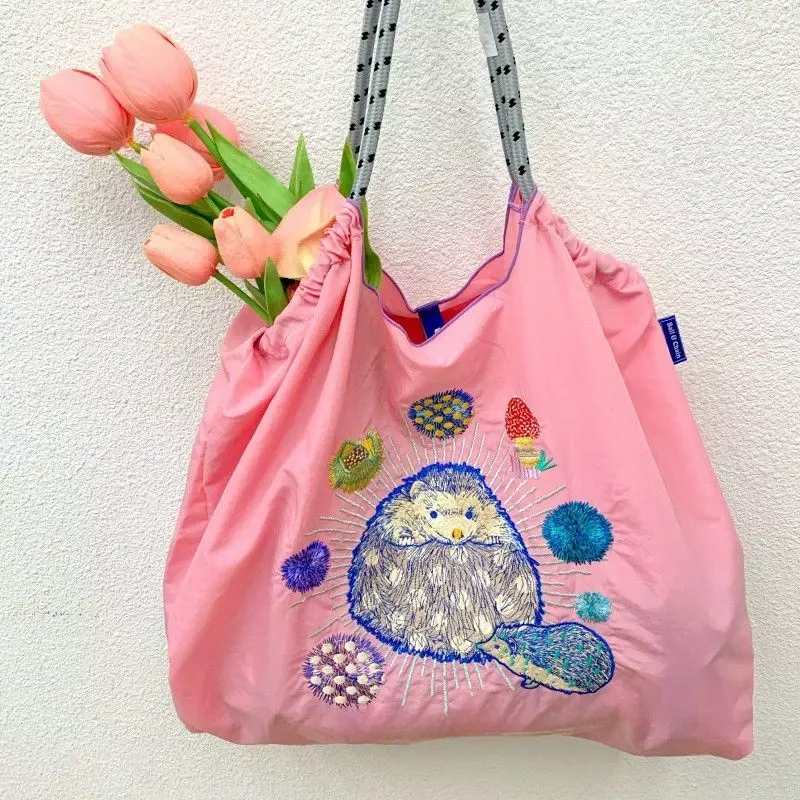 Bolsa ecológica bordada original para mulheres, bolsa de compras, bolsa de nylon, bolsa crossbody de um ombro, tendência japonesa