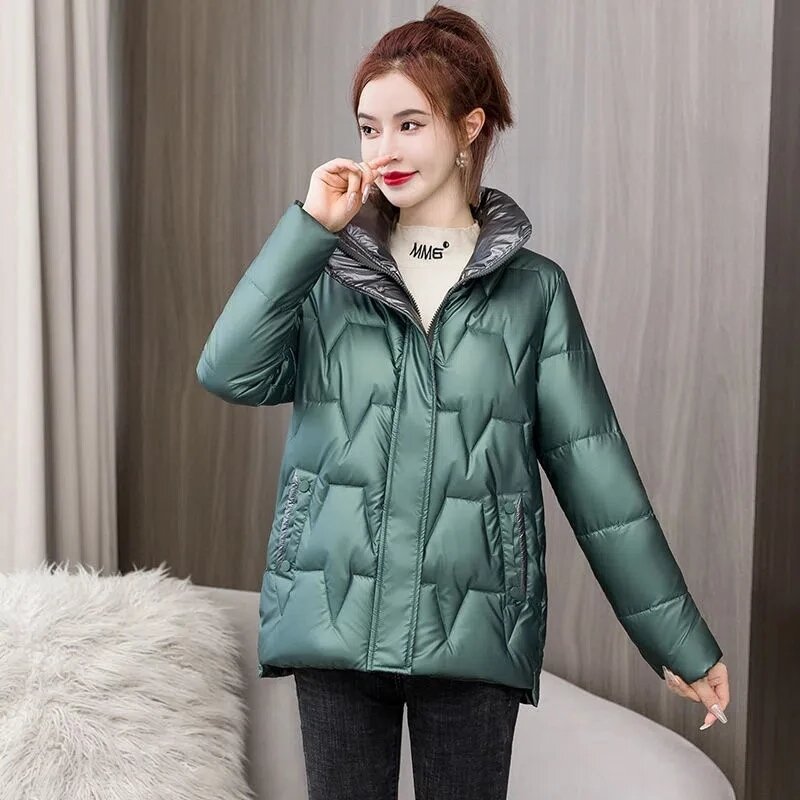 2022 nowa kurtka zimowa kobiety parki płaszcz koreański panie krótki błyszczący puchowa kurtka bawełniana parki kobieta dorywczo luźna odzież