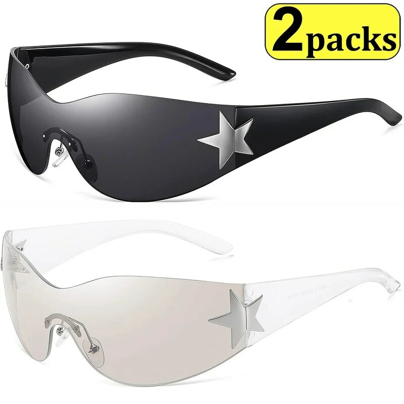 YK2-Ensemble de lunettes de soleil Punk Hollow Star Piece, lunettes de soleil sans monture, lunettes Googles, UV400, couple, amoureux, cadeau