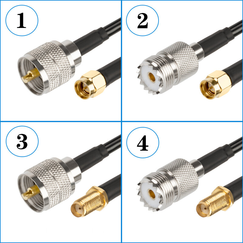 RG58 Cable UHF SO239 PL259 Female Jack to SMA Male Plug Connector RF Coaxial Straight uhf to sma to uhf plug cable 0.3m-50m