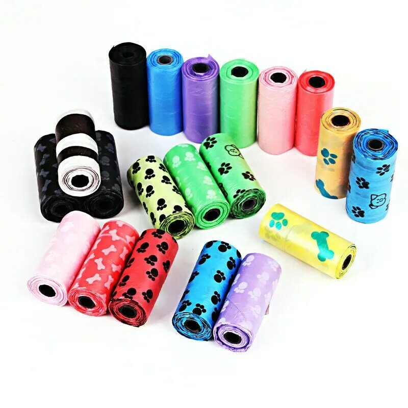 2022 1Roll NEW Paw Printing Dog Poop Bag  15 Bags/ Roll Large Cat Waste Bags Doggie Outdoor Home Clean Refill Garbage Bag 1Rolls