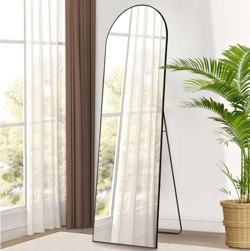 OLIXIS-Espejo arqueado de longitud completa para dormitorio, espejo de cuerpo completo con soporte, colgante o inclinado para pared, aleación de aluminio, 64 "x 21"