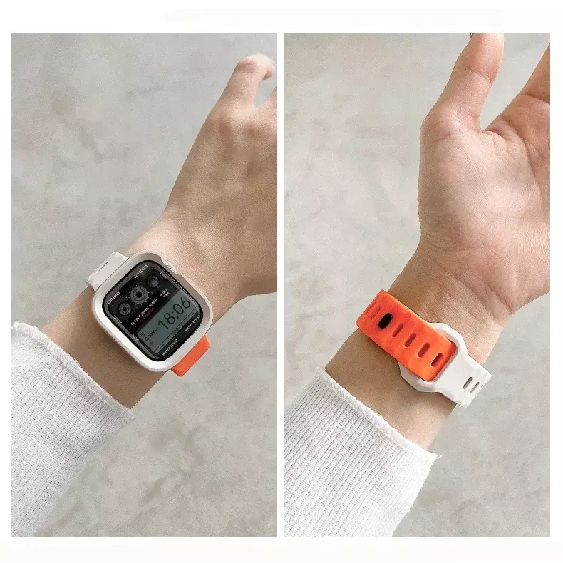 Caixa e pulseira de silicone para Apple Watch Band, Pulseira de relógio, 44mm, 40mm, 45mm, 41mm, Ultra 2, 49mm, iWatch Series 8, 9, 7, 6, SE, 5, 4