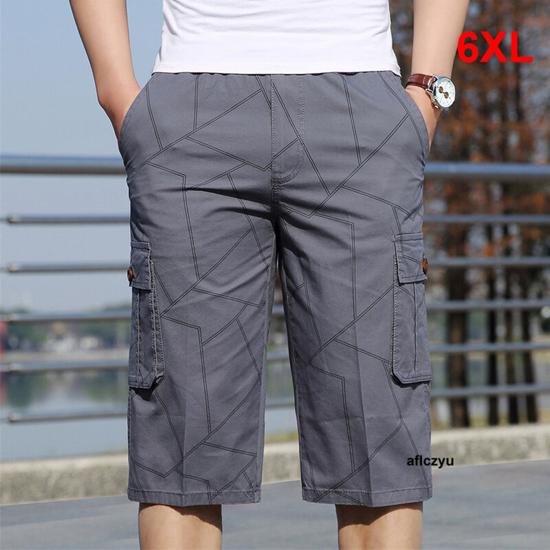 Pantaloni Cargo al polpaccio pantaloni Cargo da uomo con Design a righe Plus Size 6XL pantaloni dritti Casual elastici in vita moda uomo