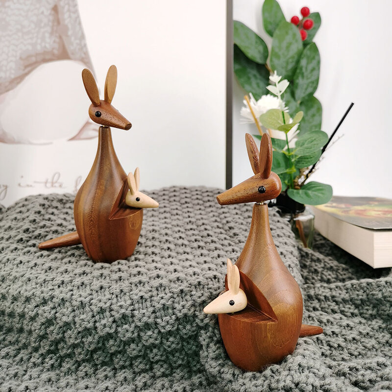 Décoration artisanale kangourou en bois de teck pour chambre d'enfant, joli cadeau amusant pour la maison