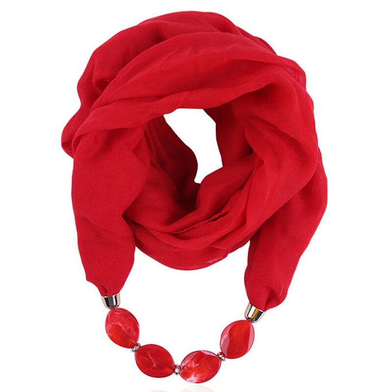 Scraf kalung liontin katun Linen wanita, syal leher kalung lembut gaya etnik modis, kalung liburan warna Solid