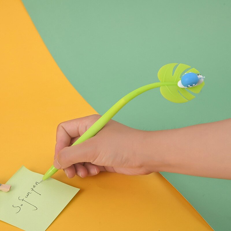 E9LB 6 шт., гелевая ручка с милыми листьями насекомых, силиконовая ручка для письма, быстросохнущая игла, кончик 0,5 мм, для