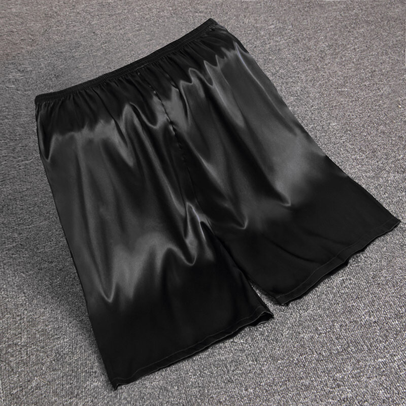 Men Elastic Waist Silk Satin Pajamas Shorts Comfortable Nightwear Pocket Pants Bottoms Soft Breathable Glossy Shiny Boxer Briefs