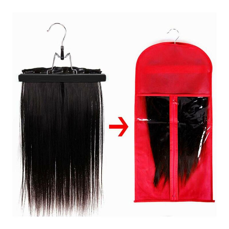 2X Hair Extension Storage Bag Waterproof for Home Salon Use with Hanger Red