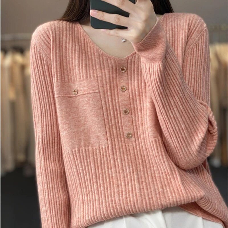 Frühling Herbst Frauen lose Pullover Pullover V-Ausschnitt lässig Langarm schlank koreanisch einfach Basic Pullover solide Strickwaren Tops weiblich