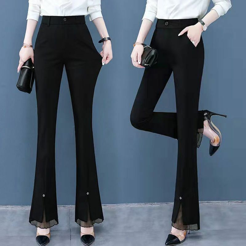 Fleece dicke breite Bein Flare Hose Mode Büro Dame Anzug Hose für Frauen Hosen hohe Taille Hose weiblich M-4XL 2024 b58