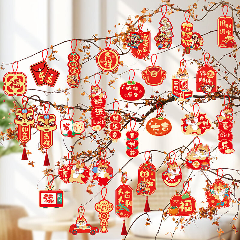 Pequena decoração suspensa para o ano novo chinês, felicidade personagem, festival da primavera, layout de cena, casamento feliz, 2024