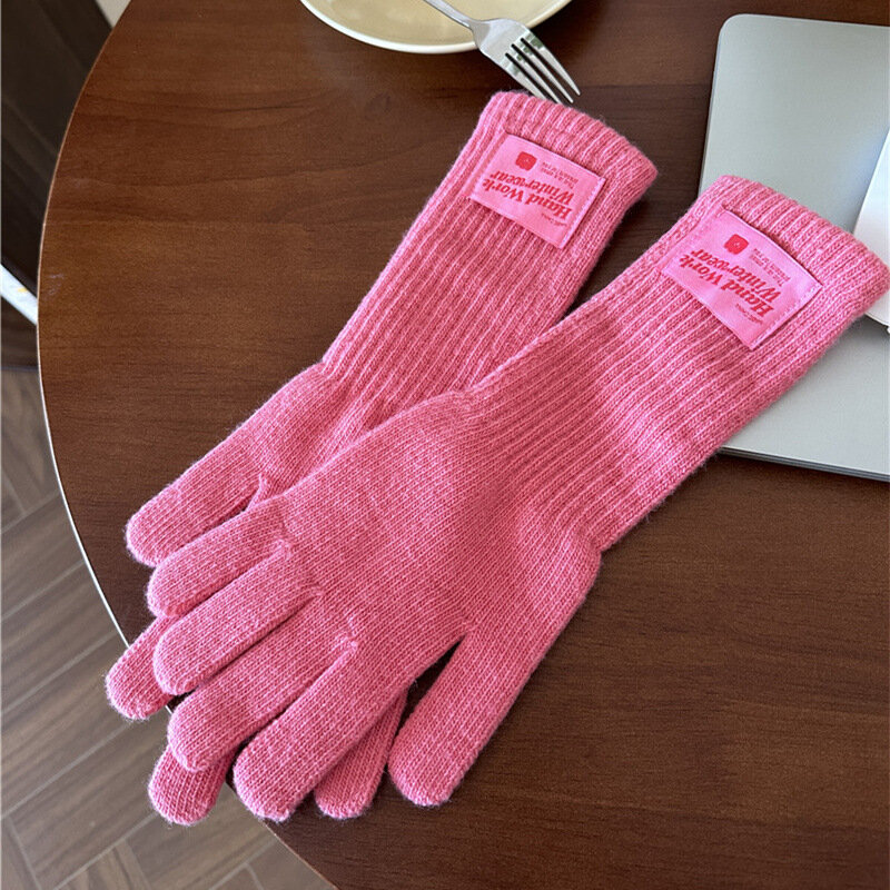Модные вязаные перчатки для сенсорных экранов, женские зимние перчатки, теплые перчатки для верховой езды, однотонные пушистые рабочие перчатки Y2k, милые варежки в стиле Харадзюку