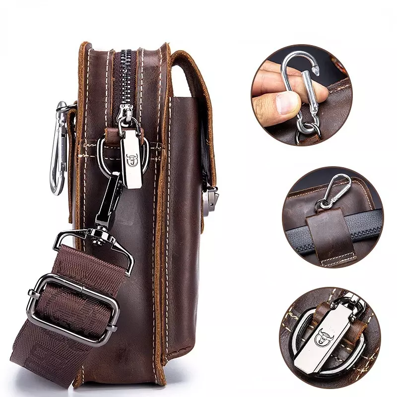 Men's Waist Packs Casual Soft Genuine Cow Leather Cross Belt Mobile Pocket Crossbody Bag