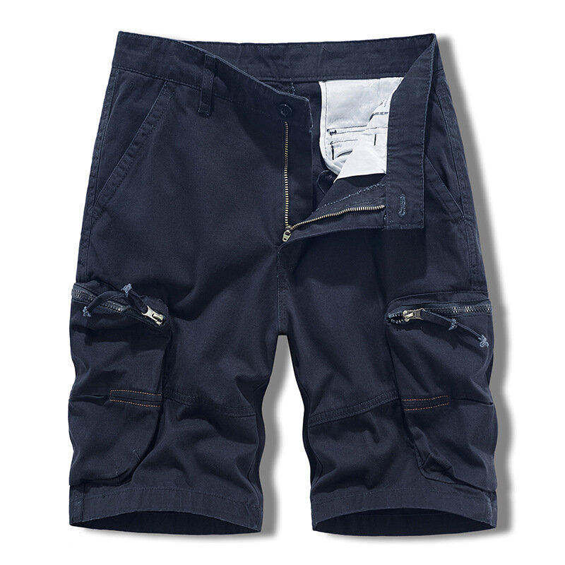Шорты-карго мужские с множеством карманов, повседневные однотонные уличные штаны на молнии, лето