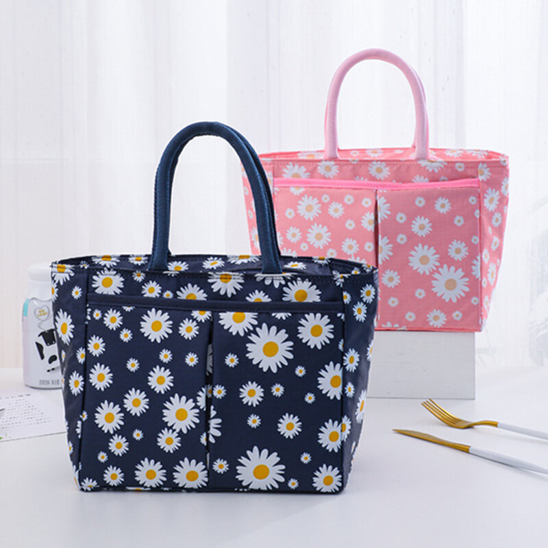 Thermal Insulated Lunch Bags for Women Oxford Cloth Large Capacity Daisy Printed Bento Box Cooler Bag Picnic Food Storage Pouch