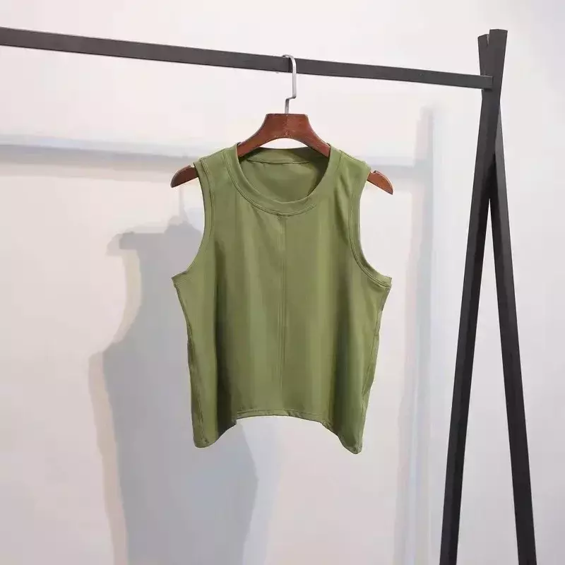 เสื้อเสื้อโยคะแขนกุดสำหรับผู้หญิงเสื้อออกกำลังกายระบายอากาศได้ดีสีเขียวมะนาว