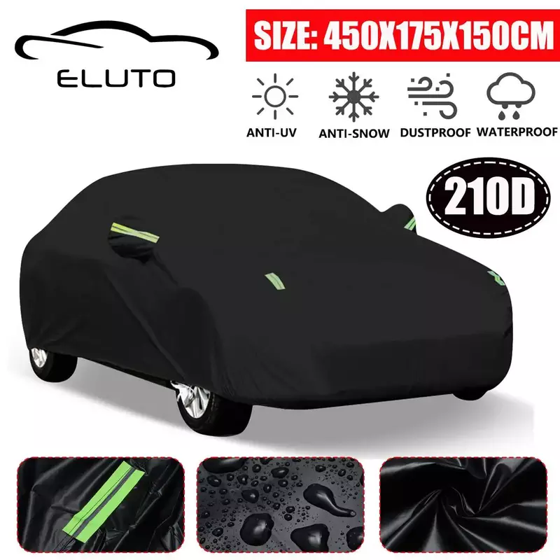 Universal Full Car Cover Black Outdoor Waterproof Snow Protect 190T Cover Anti UV Sun Shade Dustproof Auto Accessories For BMW