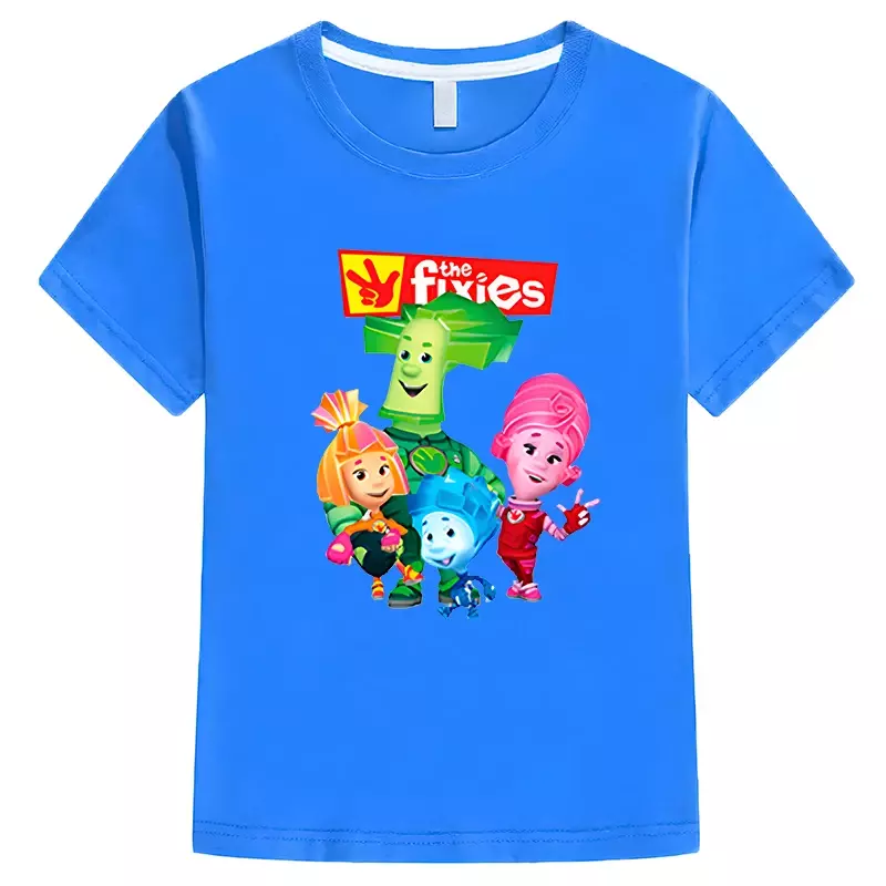 Chłopcy/dziewczęta Fixies Cartoon wykres t-shirt śmieszne bluzki z krótkim rękawem 100% bawełniane letnie ubrania dla dzieci y2k jednoczęściowe ubrania dla dziewczynek