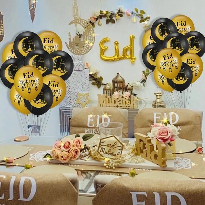 Eid Mubarak Plates Banner Balloon Tableware Ramadan Decoration 2024 Ramadan Kareem Islamic Muslim Party Decor Eid Al Adha Gifts