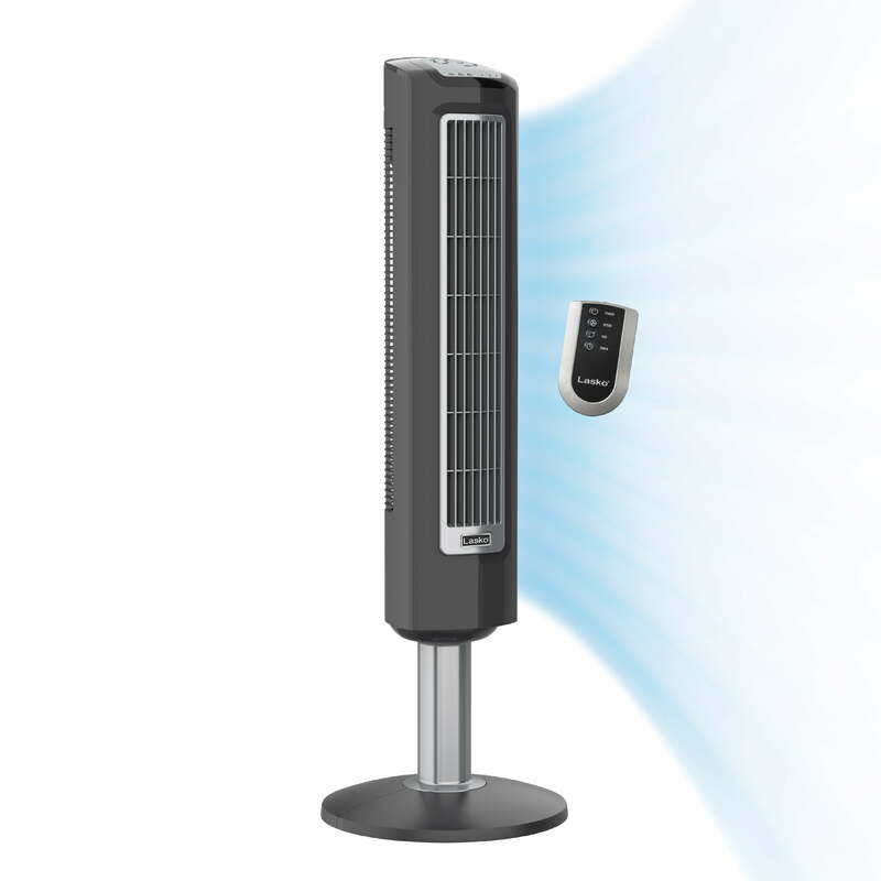 Lasko 38" Wind Tower 3-Speed Oscillating Tower Fan with Remote, Gray, 12" L, New
