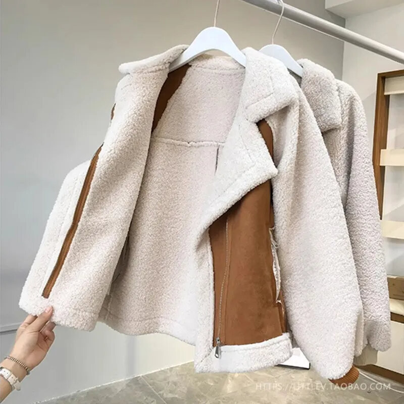 Giacca di lana donna 2023 inverno manica lunga bavero addensare cappotto femminile moda strada tasca con cerniera sciolto caldo capispalla donna