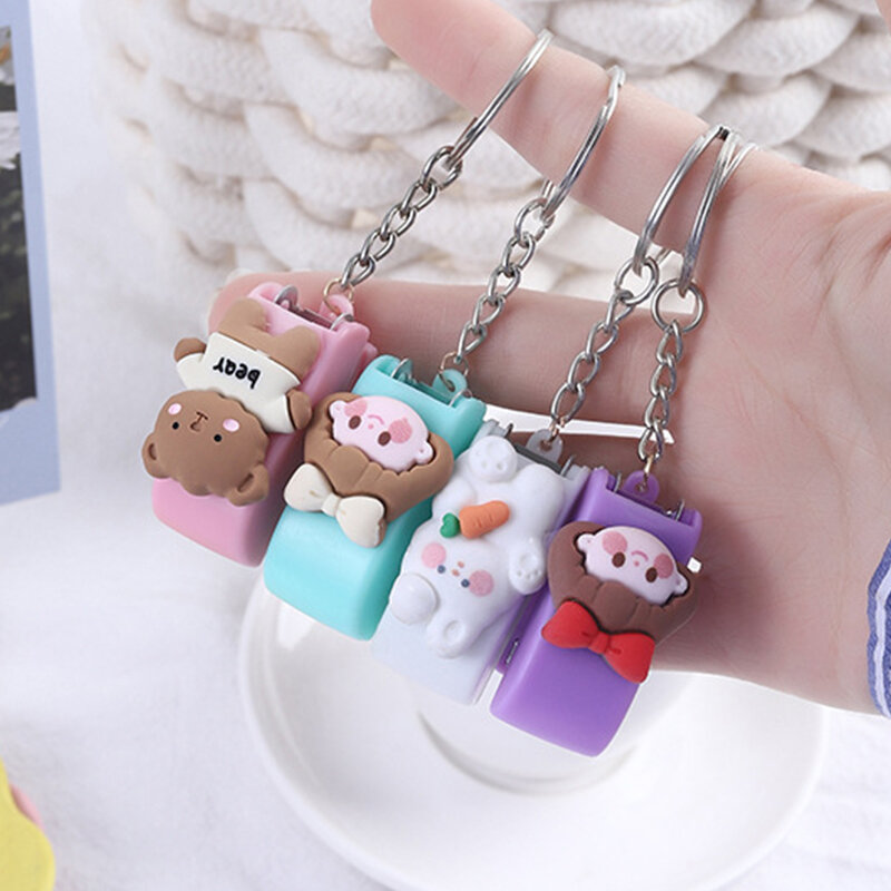 1 Pcs Portable Plastic Color Cute Cartoon Mini Stapler Key Chain Student Creative Stapler Convenient Key Ring Pendant