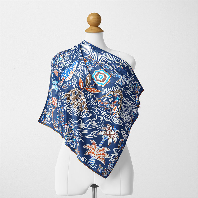Bufanda cuadrada de seda para mujer, Bandana de marca de lujo, diadema, Hijab, pañuelo para el cuello, chal, nuevo diseño, 53CM