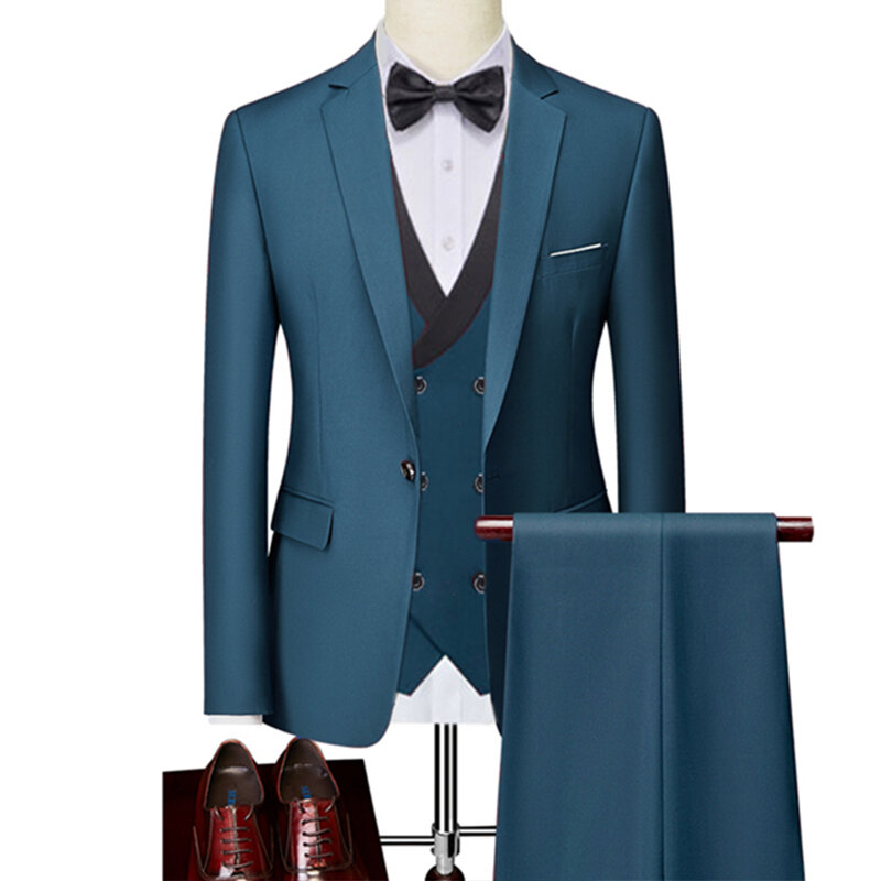 Мужской повседневный костюм-тройка, однотонный Блейзер на одной пуговице, жакет, брюки, жилет, жилет, 16 цветов