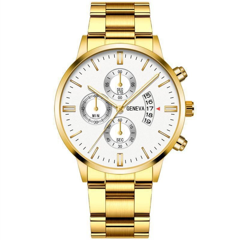 Men's Casual Gold Color Stainless Steel Watch Fashion Luxury Calendar Quartz WristWatch Mens Business Watches for Man