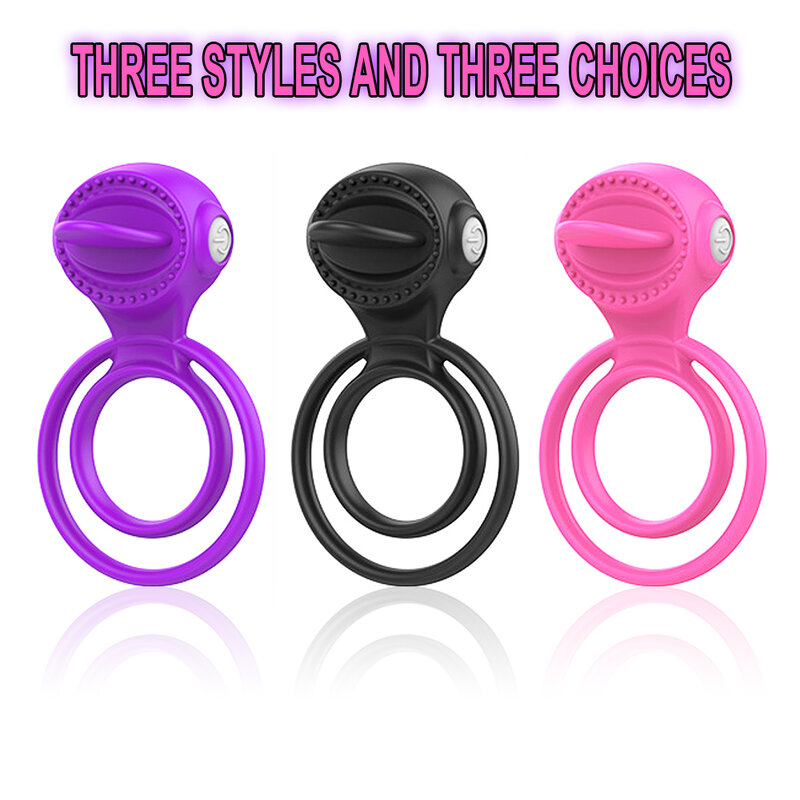 Silicone Penis Ring with Strong Tongue Vibrator Delay Ejaculation Sex Toys for Men Erection Cock Ring Clitoris Stimulation