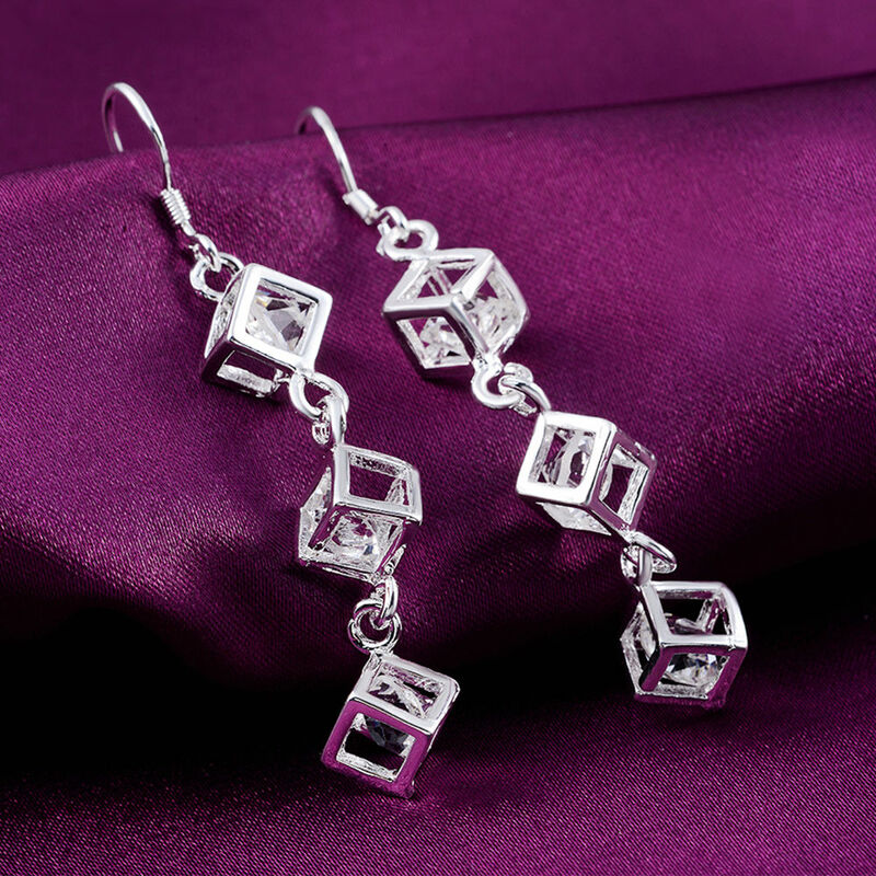 Heiße feine Sterling Silber Kristall Gitter Tropfen Ohrringe für Frau edle Mode Party Schmuck Trendsetter Weihnachts geschenke