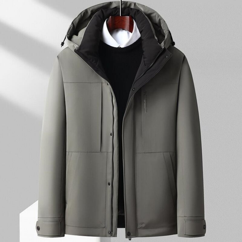Abrigo de plumón de pato blanco para hombre, abrigo grueso y cálido, abrigo corto informal de negocios con capucha, invierno, nuevo