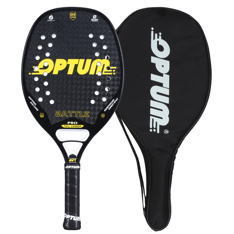 OPTUM-BATTLE Carbon Fiber Beach Tennis Racket com tampa do saco, superfície áspera, 12K