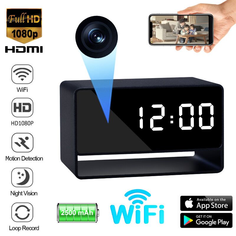 Kamera jam Digital Full HD, aplikasi penglihatan malam Wifi pemantauan jarak jauh deteksi gerakan perekaman Loop otomatis Camcorder rumah Mini