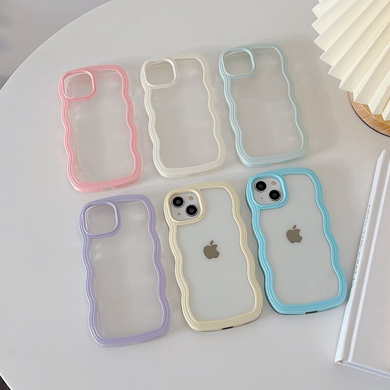 Soft Wavy Lines Phone Case For iphone 15 11 12 13 14 Pro Max XS MaxCandy Bumper Transparent Cases Cover