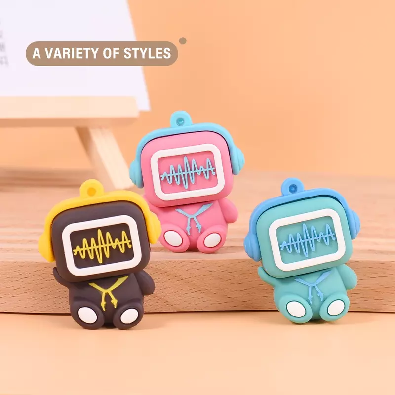 JASTER-Cartoon Music Doll USB Flash Drive para Crianças, Disco de Silicone U, Chaveiro Livre, Memory Stick, Presentes Azuis, 32GB, 64GB, 128GB