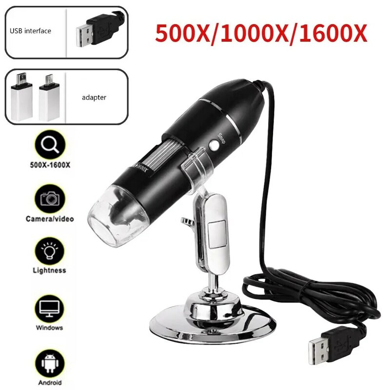 Cyfrowa kamera mikroskopowa 3w1 typu C USB przenośna elektron 500X/1000X/1600X do lutowania lupa LED naprawa telefonu komórkowego