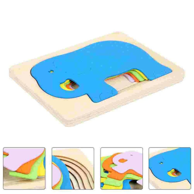 Elephant Puzzles Cartoon 3D Panel Jigsaw Early Education Wooden Matching Game Color Cognition Puzzles for Kids