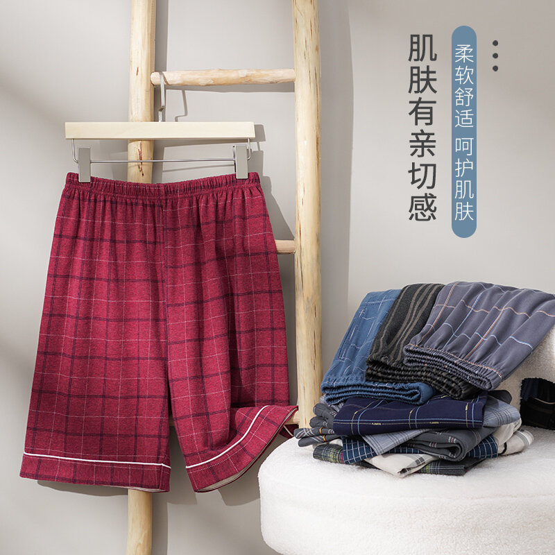 Letni nowy styl bawełniana w kratę spodnie od piżamy dla adlutów bawełniane spodenki wyposażenia domu, bawełniana piżama mężczyźni śpią na dole odzież domowa