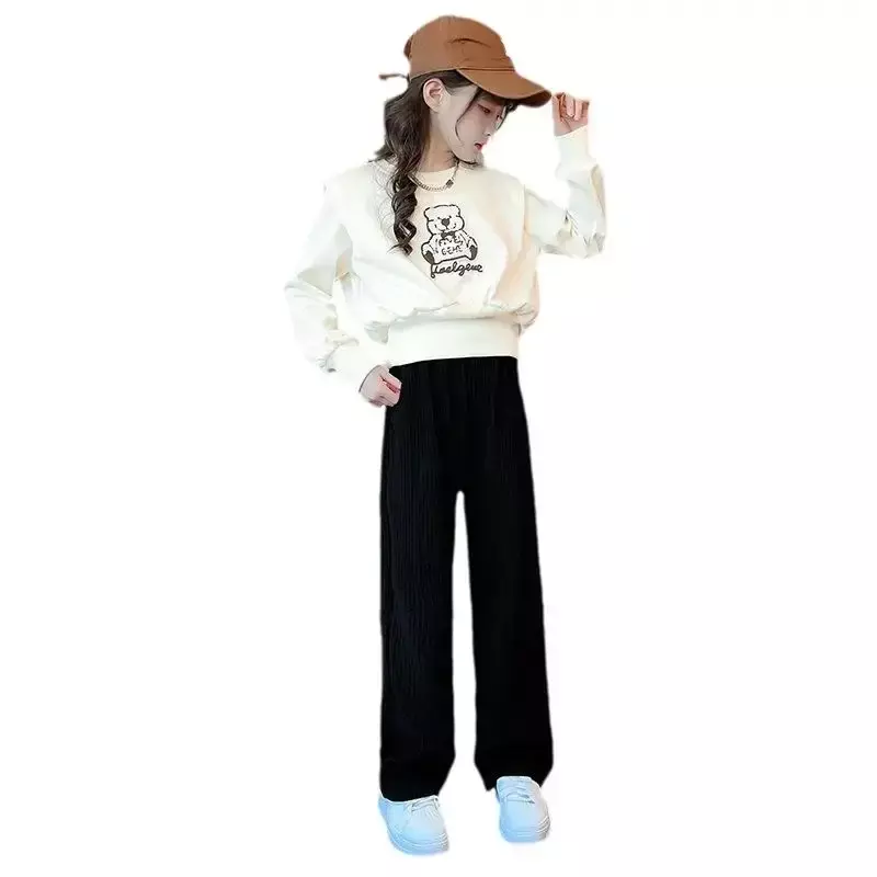 2023 Kids Clothes Girl Spring Autumn Korea Style Set Clothing Long Sleeve Cartoon Letter Sweatshirt Pant Outfits 4-15 Years Old