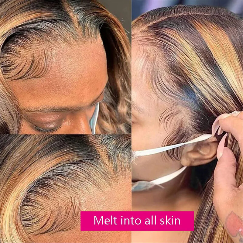 Podkreśl peruka Ombre 13x6 prostych koronkowa peruka na przód ludzkich włosów w kolorze brązowym miodowa blondynka dla kobiet 13x4 Hd koronkowa peruka frontalna